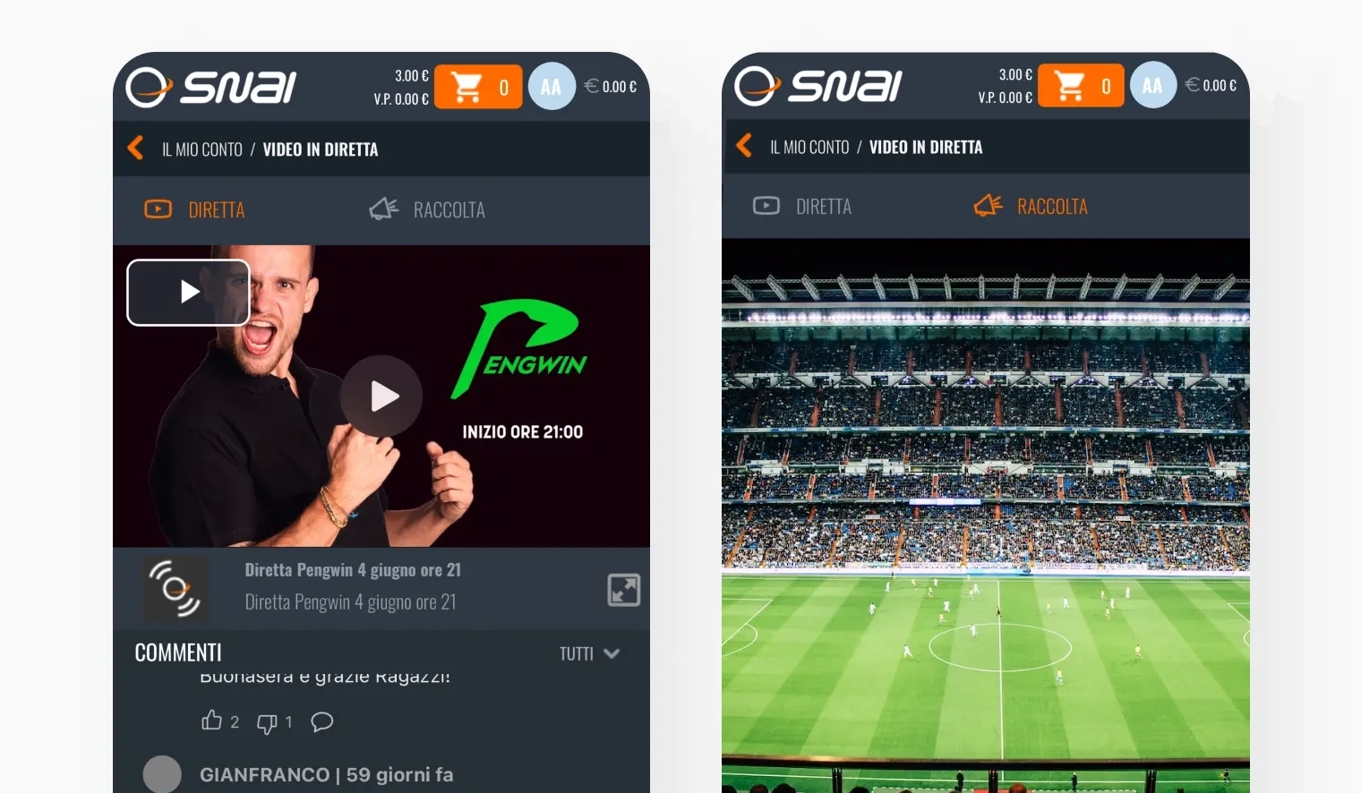Snai app user interface with social features